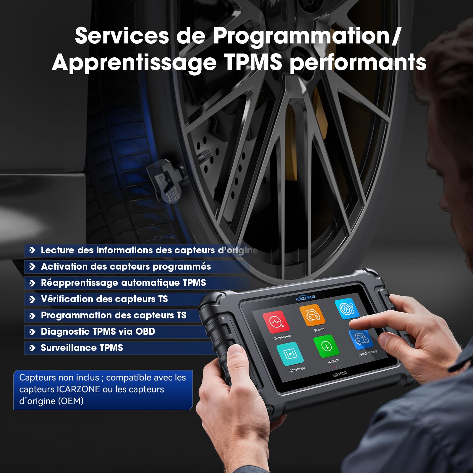 UR1000 Valise Diagnostic Auto Bluetooth, Diagnostic Voiture Multimarque pour Tous les Systèmes, 50 Services d'Entretien, Test d'Activation, Codage ECU, Programme TPMS, CANFD, Mise à Jour WiFi