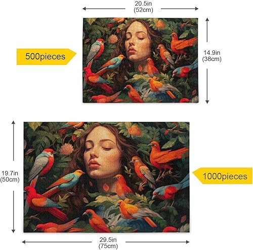 Miniatura 5 de Bird Pretty Girl Jigsaw Puzzles 500 Pieces for Adults,Learning Educational Puzzles,Difficult and Challenge Families Toys with Mesh Storage Bag