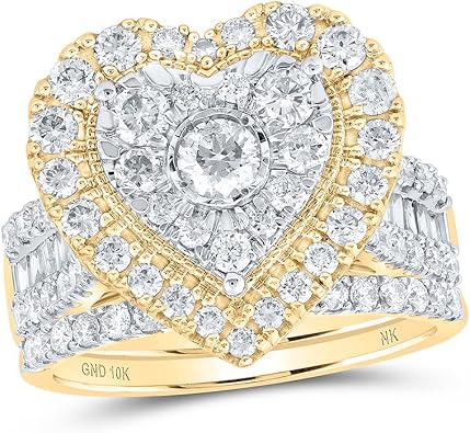 Jewels By Lux 10K Yellow Or White Or Rose Gold Round Diamond Heart Bridal Wedding Ring Band Set, Womens Size 5-10