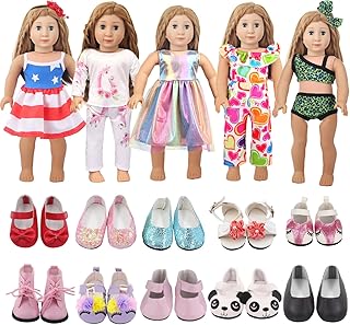 AugFrog 5 Sets Doll Clothes Dress Outfit and 2 Pairs Shoes (Send by Random) Fashion Doll Clothes and Shoes for 18 Inch Girl Doll (No Doll) , Style 4