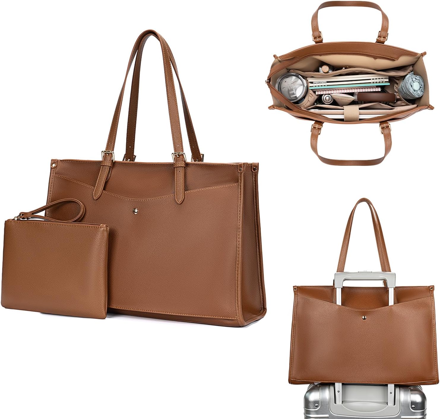 Laptop Tote Bag Women, Work Tote with Multi Pockets, Nurse Bag with Large Cup Holder, For Work, Travel, Daily Use