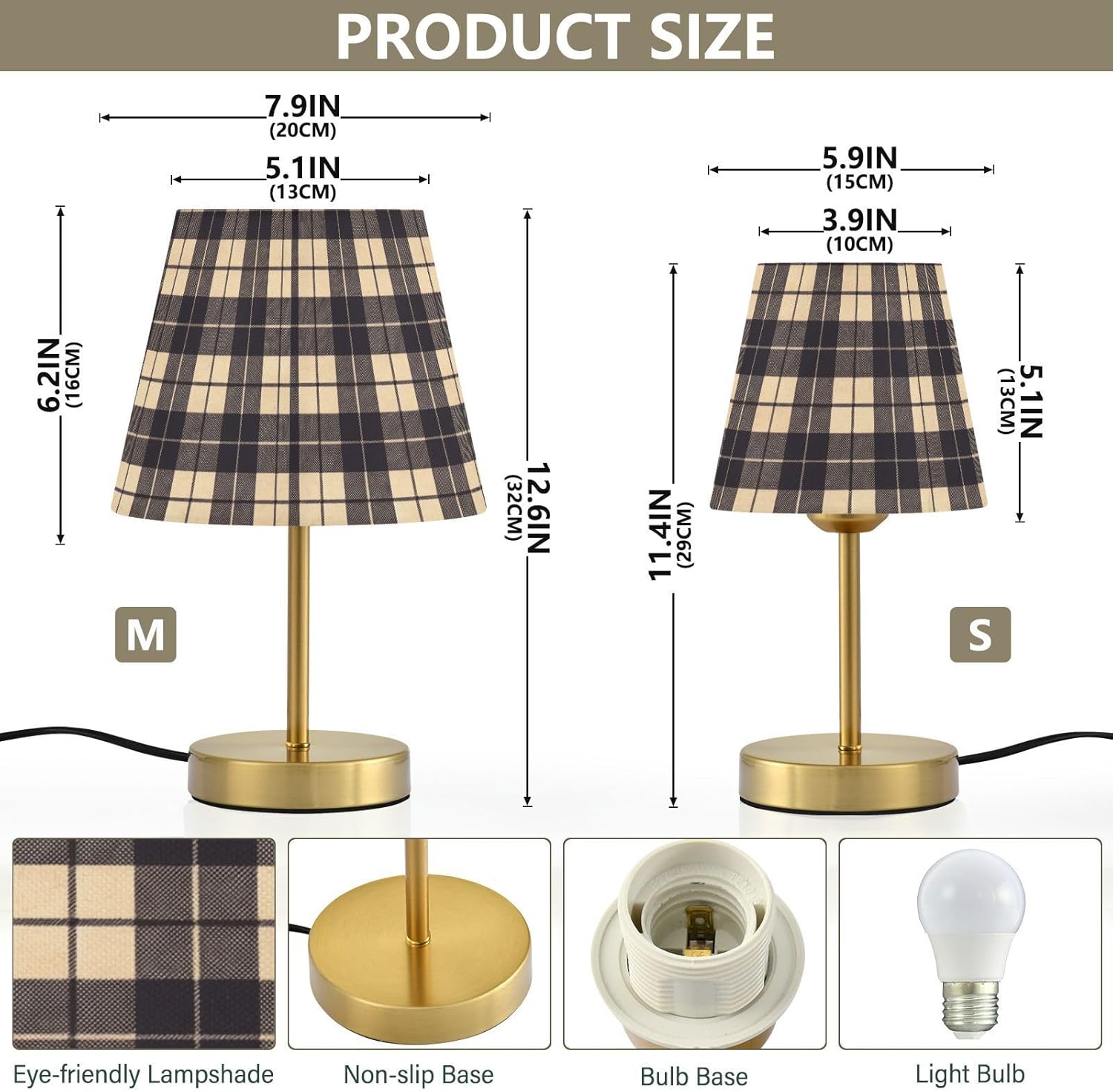 FRODOTGV Black Beige Buffalo Plaid Table Lamp 3 Lighting Modes Lamps with Shade for Farmhouse Home Office Decor Bulb Included