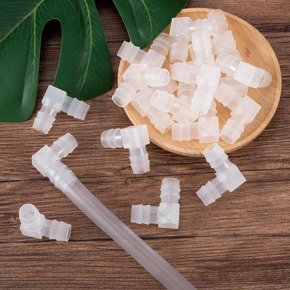 10 Pack Transparent Plastic 3/8 Inch 90 Degree Elbow L Tube Connectors, Barbed Joint Adapters for Boat, Aquarium, and Hose Fittings