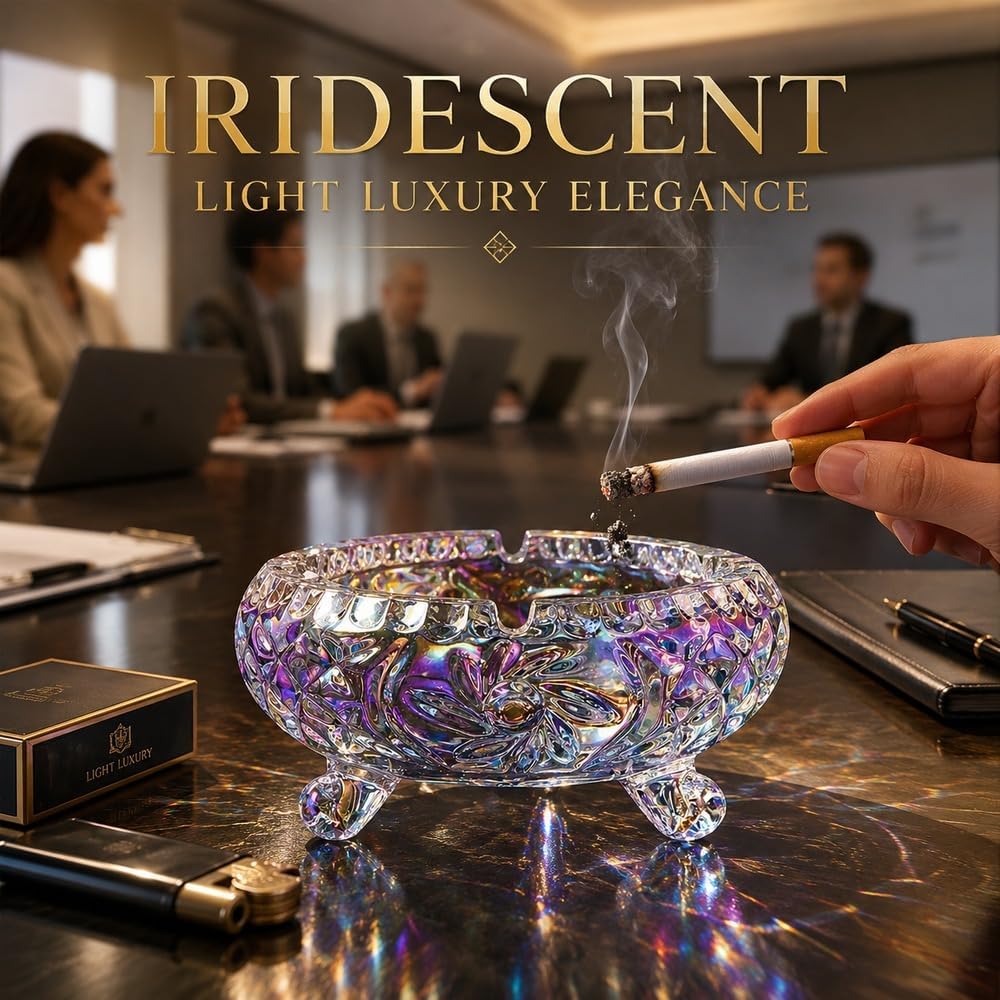 Glass Ashtray Crystal Cigar Ash Tray Sets for Cigarettes Outdoor Ashtrays for Patio Smokeless Aashtrays for Weed Cute Ashtray for Home Office Indoor Decoration (colourful, small)