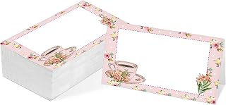 Table Place Card, Tea Party Themed Tent Style Cards, Pack of 25 Half-Fold Reception Place Card, Perfect for Bride Shower, Birthday Party, Banquet and Special Events C26