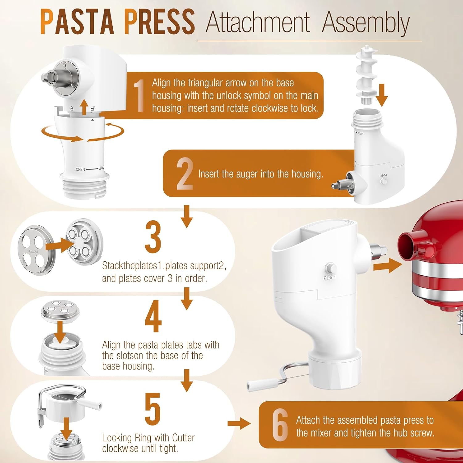 Pasta Press Attachment with 7 Interchangeable Plates to Make 7 Pasta Shapes | Pasta Press Attachment Compatible with KitchenAid Stand Mixer, With a cleaning brush, Easy to Use & Easy Clean