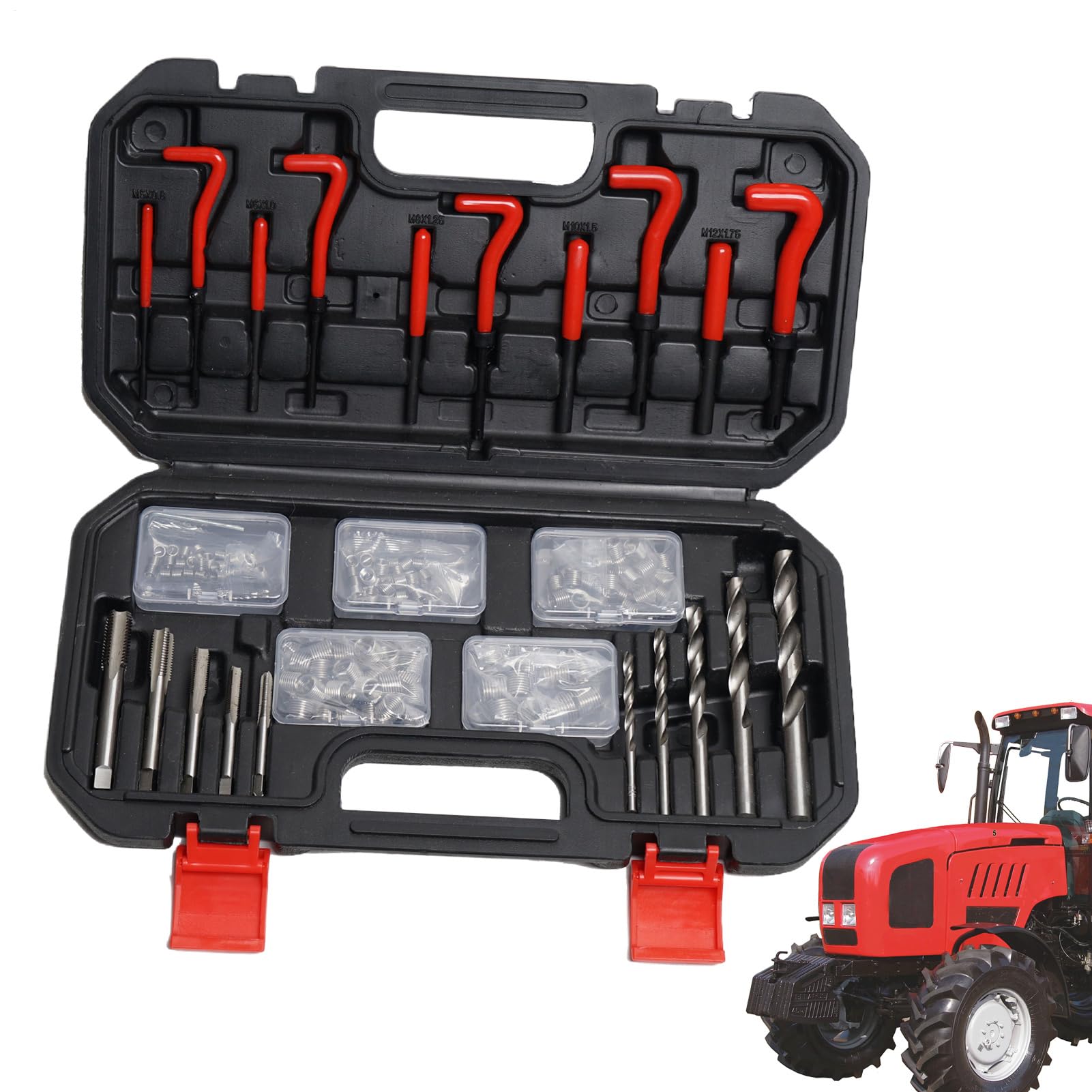 Set di maschi per filettatura, strumento di inserimento di viti metriche, set elicoil con chiave di installazione, set di strumenti di riparazione filettatura, strumento per garage in stile