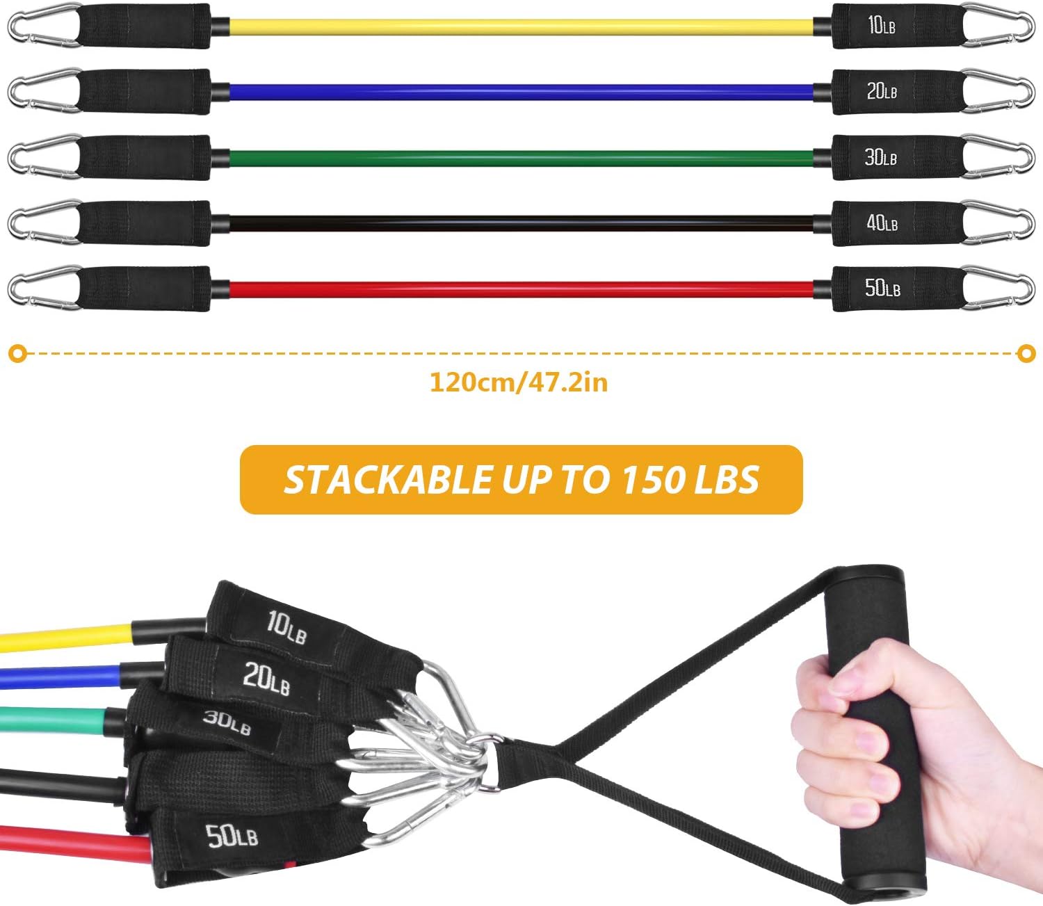 BONROB Resistance Bands Set (13pcs), Exercise Resistance Bands with Handle, Door Anchor, Foot Ankle Straps, Exercise Guide Book & Waterproof Carry Bag, for Home & Gym Training