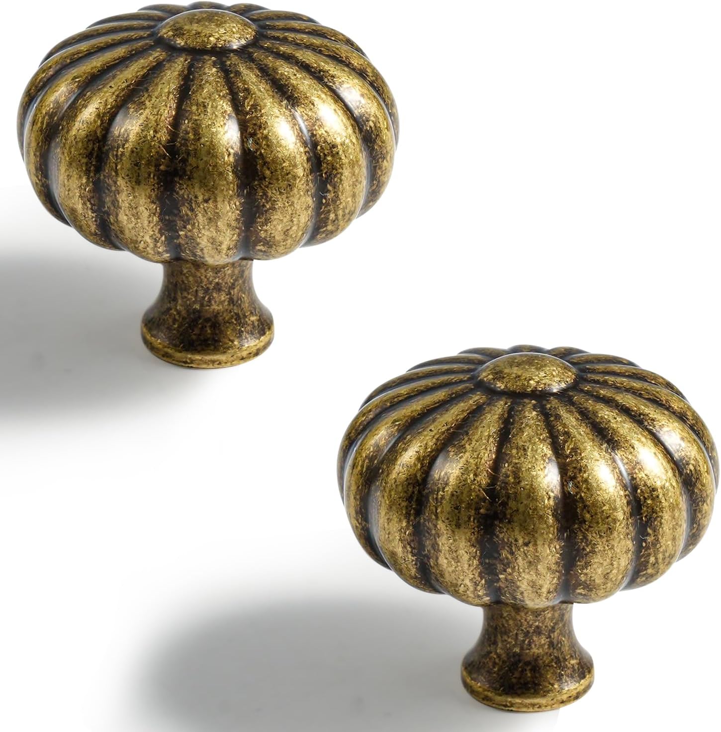 8 Pack 1-1/2 Inch Pumpkin Shape Knob Cabinet Kitchen Drawer Dresser Hardware Pull Vintage Copper Bronze Knobs, Antique Brass, L