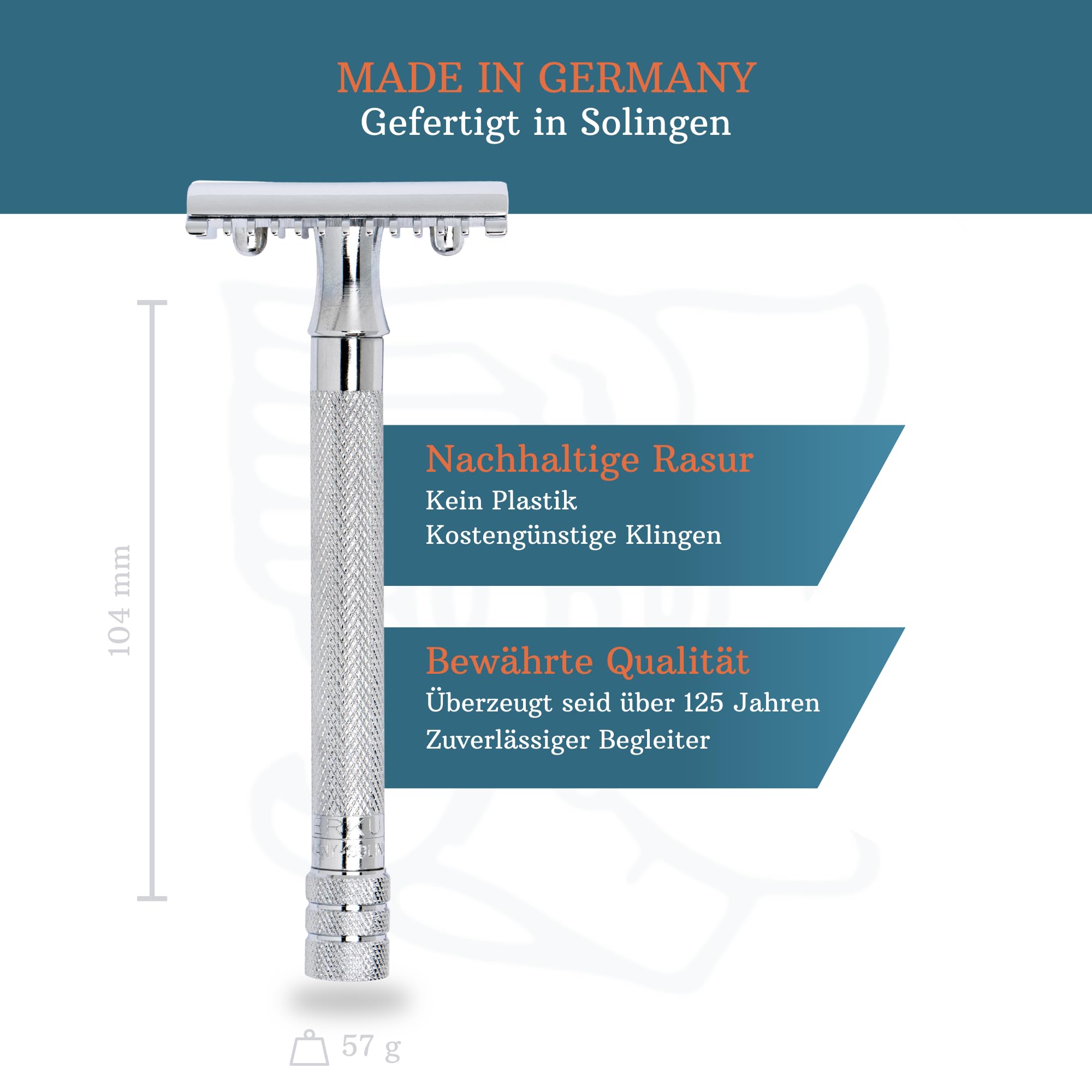 MERKUR Maquinilla de afeitar 25C | Clásica con peine de dientes cromado brillante | Maquinilla de afeitar de tres piezas con corte recto | Peine abierto | Ideal para el afeitado en húmedo | Zinc