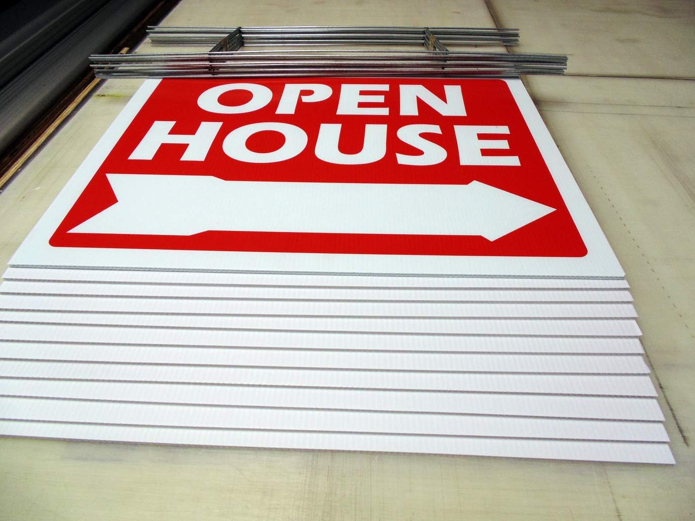 Open House Signs Bundles of 10 Open House Butterfly Arrow White Signs Red Print 2sides 18x24 & Metal Stakes 10x24 inch Signs Holder Ship Same Day UPS