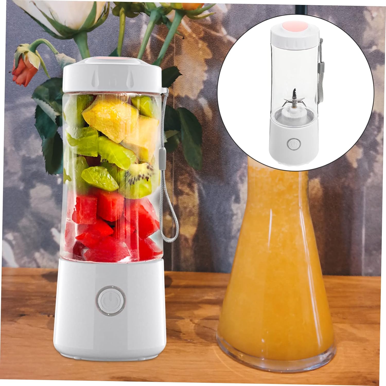 Portable Juicer Cup USB Rechargeable Personal Fruit and Vegetable Squeezer with Silicone Seal for Travel Office Camping Easy Manual Juice Extraction Leak Design