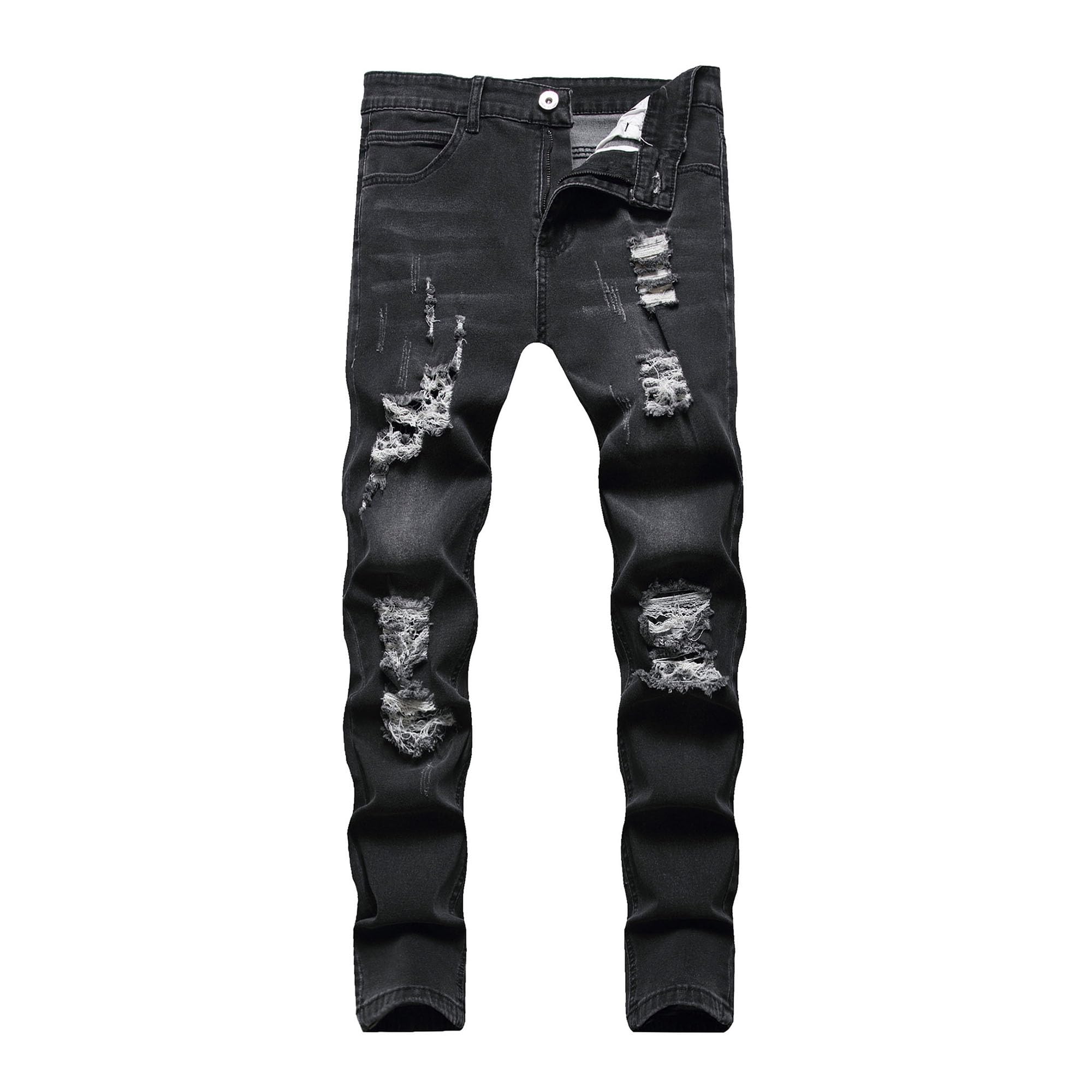 Jean slim destroyed bleu avec fermeture éclair et denim déchiré - 8