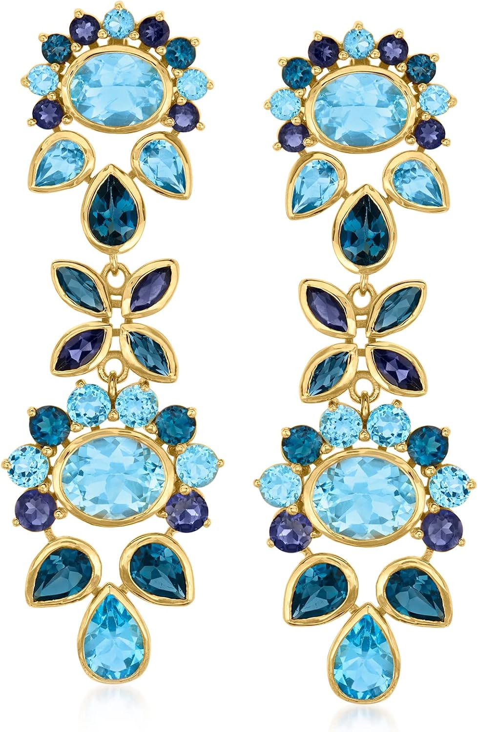 Ross-Simons 24.30 ct. t.w. Tonal Blue Topaz and 2.30 ct. t.w. Iolite Drop Earrings in 18kt Gold Over Sterling