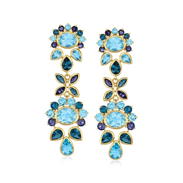Ross-Simons 24 30 ct t w Tonal Blue Topaz and 2 30 ct t w Iolite Drop Earrings