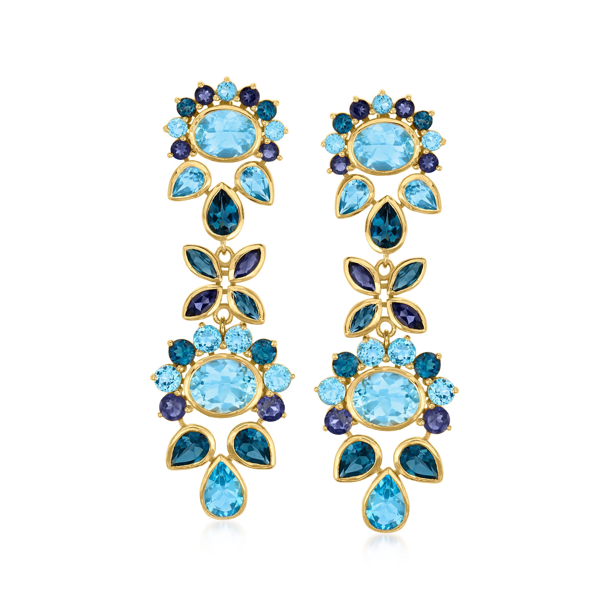 Ross-Simons 24 30 ct t w Tonal Blue Topaz and 2 30 ct t w Iolite Drop Earrings