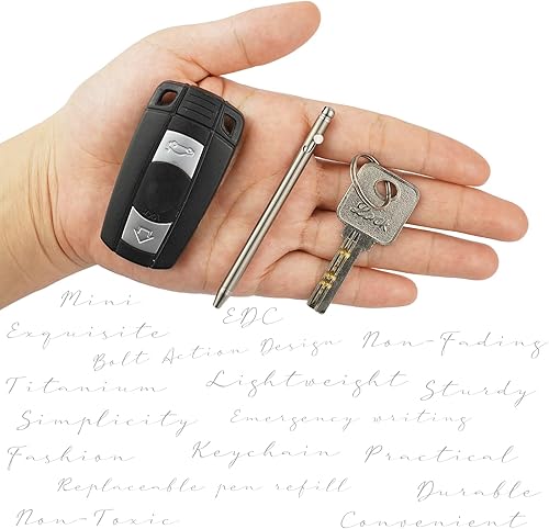 Miniatura 2 de Mini bolígrafo, bolígrafo EDC de titanio no tóxico con llavero, bolígrafo pequeño compacto y elegante (solo 3.228 in de longitud y viene con 2