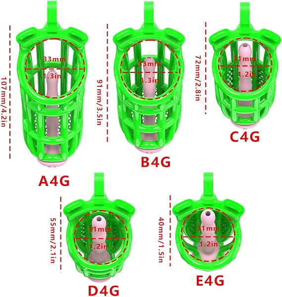 Men's Protective Training Cage - Resin Material-with 5 Different Sizes Ring & Invisible Lock (Fluorescent Green) (E4G)