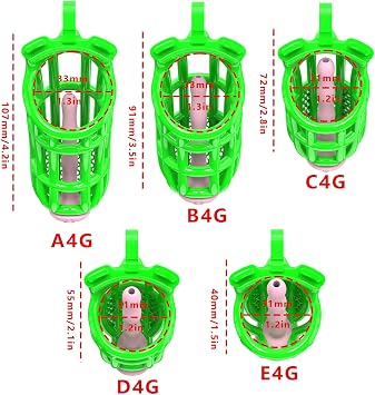 Men's Protective Training Cage - Resin Material-with 5 Different Sizes Ring & Invisible Lock (Fluorescent Green) (E4G)