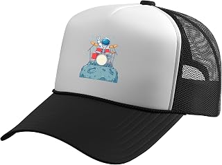 Astronaut Play Drums Set Drummer Musician Rock Music Band Trucker Hat with Adjustable Mesh Back
