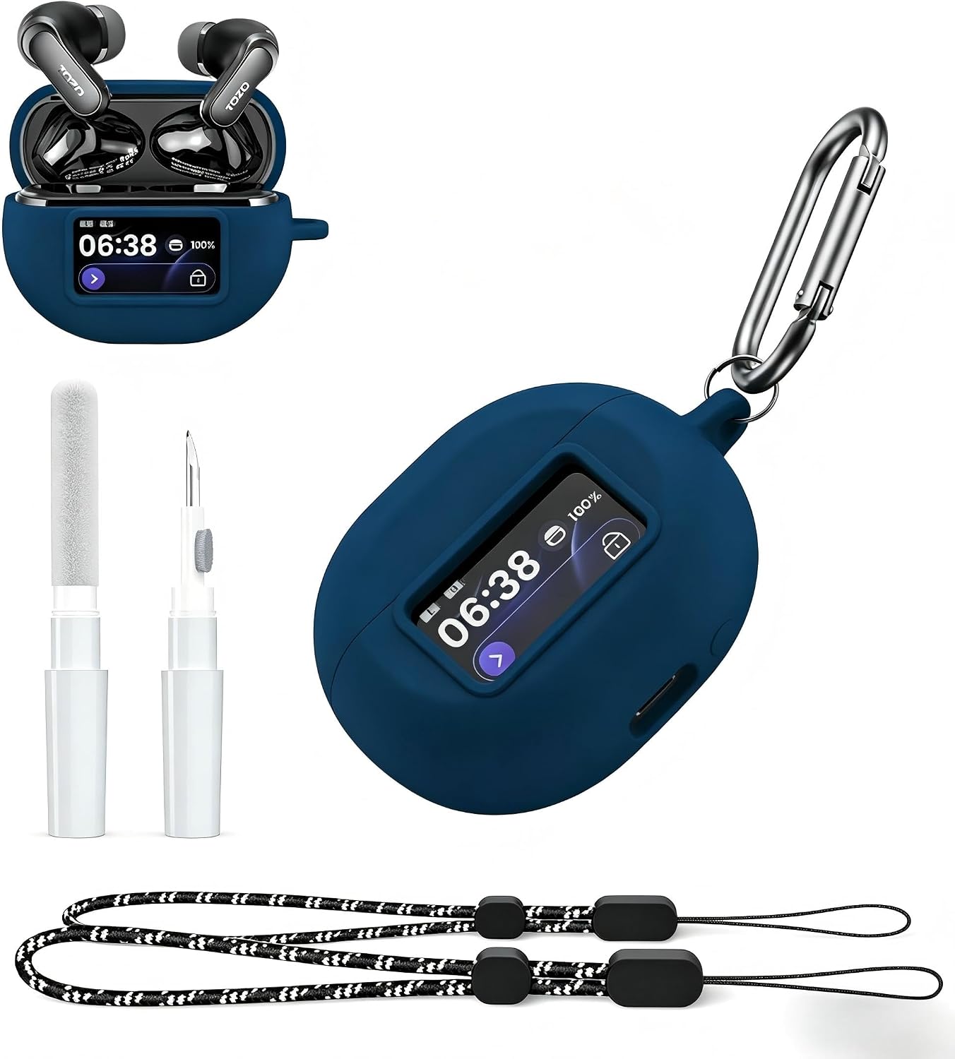 for TOZ0 NC20 Pro/NC20 Silicone Case with Cleaner Kit, LED Display Visible Shockproof Cover, Carabiner & 2 Lanyards for Easy Carry