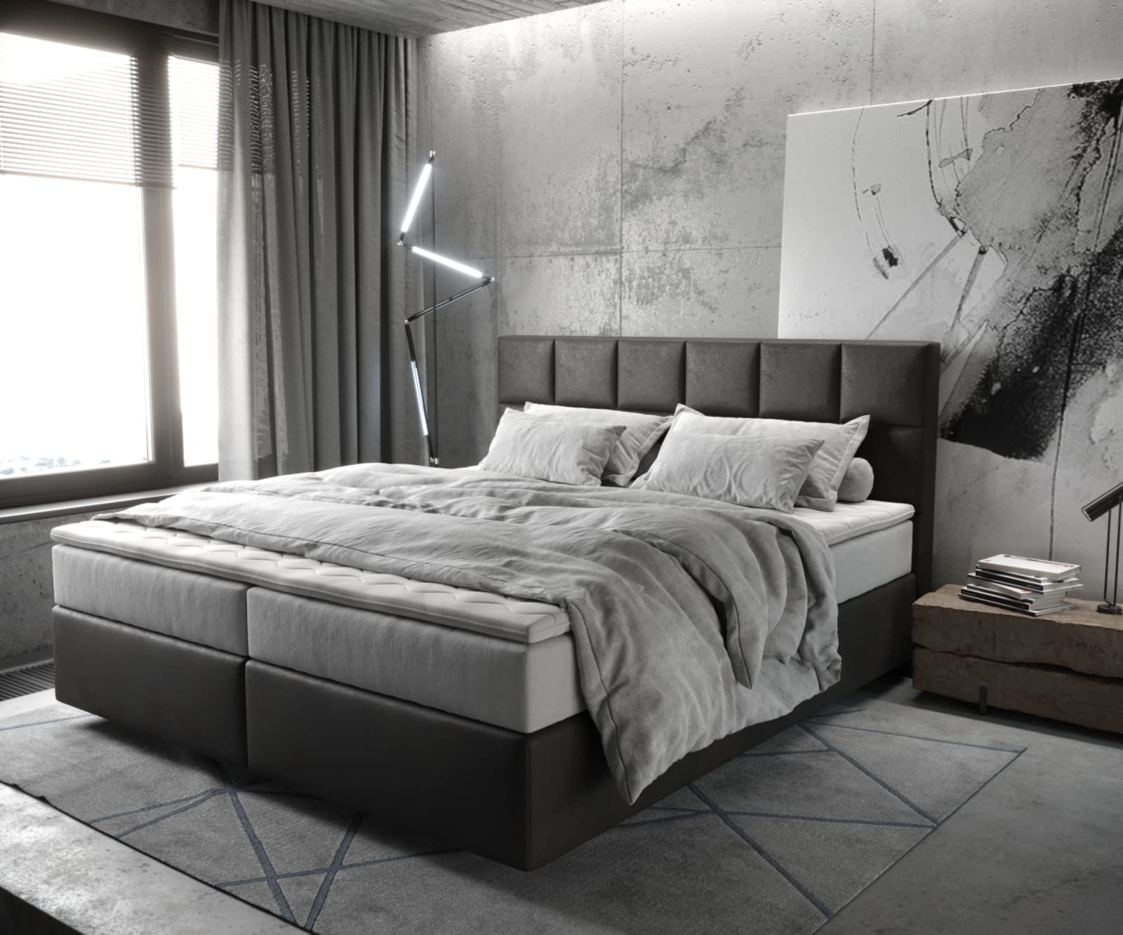 DELIFE Boxspringbett Dream-Fine Mikrofaser Anthrazit Vintage 180x200 cm