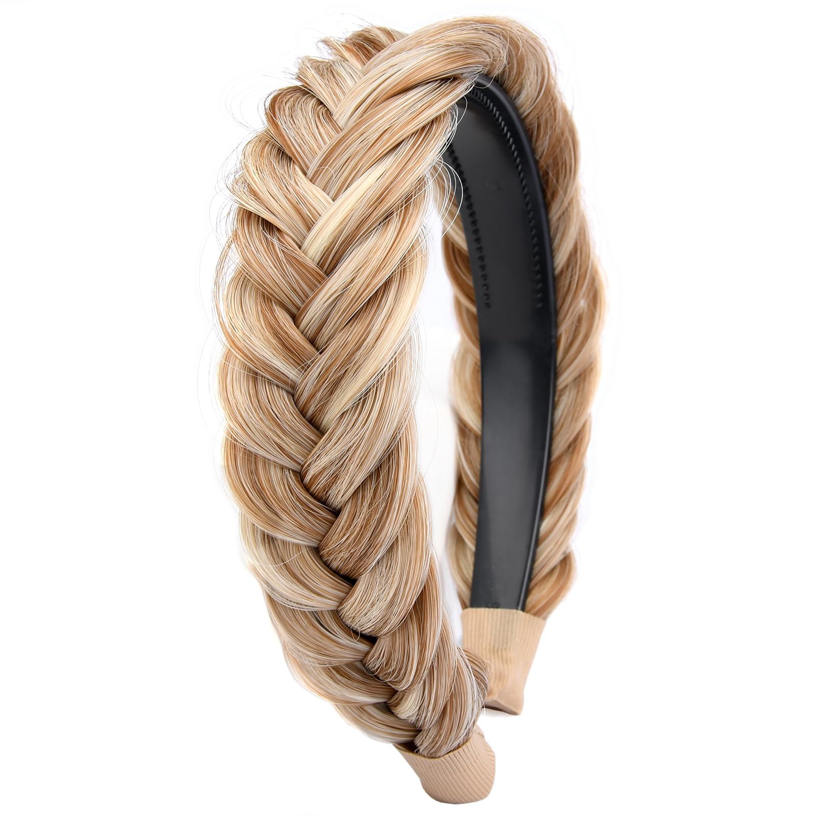 Gledola Wide Messy Braided Headband with Teeth Synthetic Hair Plaited Headband High Elasticity Braids Chunky Fishtail Braided Hair Band Hairpiece for