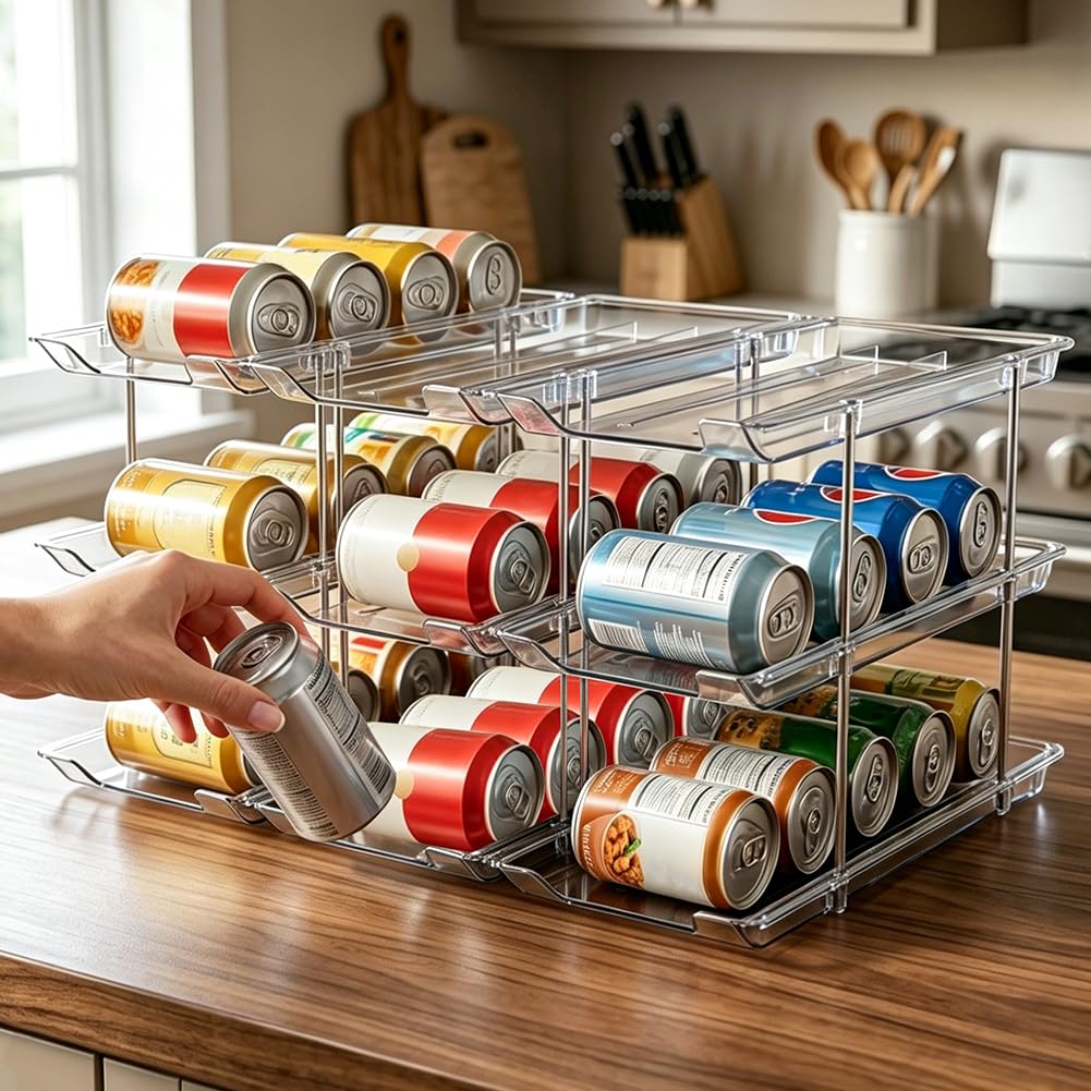Dosen Organizer Speisekammer,3 Etagen Stapelbar Dosenaufbewahrung,Kühlschrank Organizer Schublade Kapazität für 36 Dosen Große Kapazität für Speisekammer,Schrank Küche