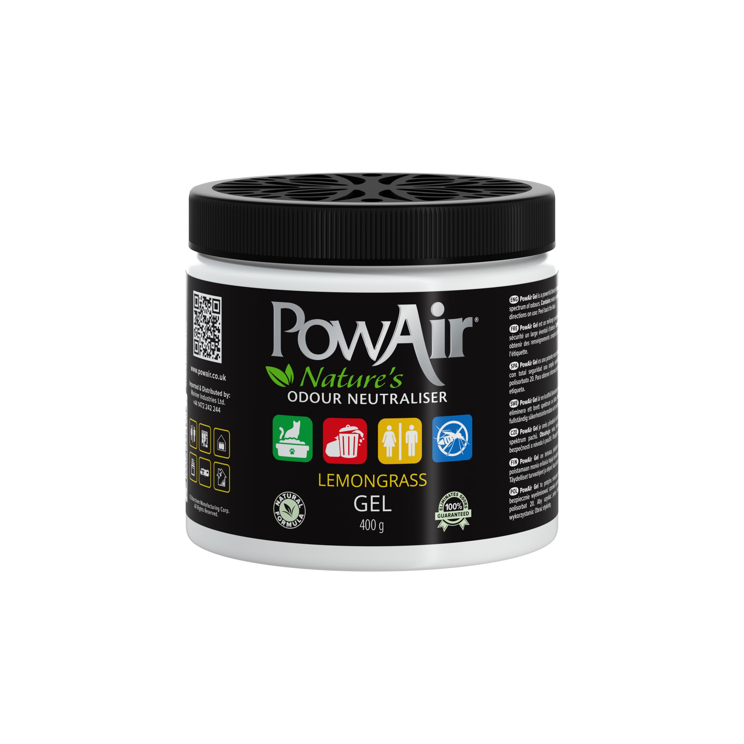 PowAir Gel neutralizzatore naturale degli odori, fragranza citronella, elimina gli odori domestici con oli essenziali naturali (400 g)