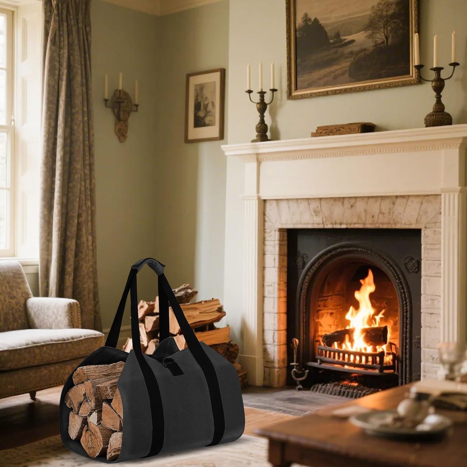 Bolsa para Leña Impermeable y Plegable, Gran Capacidad para Transporte y Almacenamiento de Troncos, para Chimenea, Estufa de Leña, Interior, Exterior, Fogatas y Acampada
