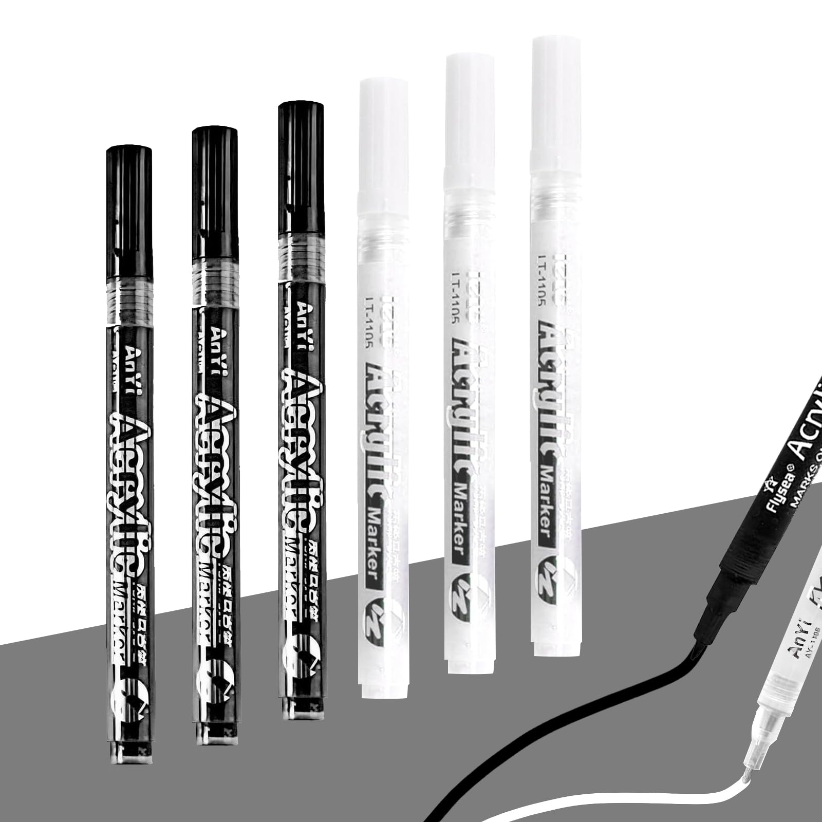 Generic 6PCS Black & White Fine-Tip 1mm Permanent Marker Pen Set, Waterproof, Ideal for DIY Labeling & Creative Projects