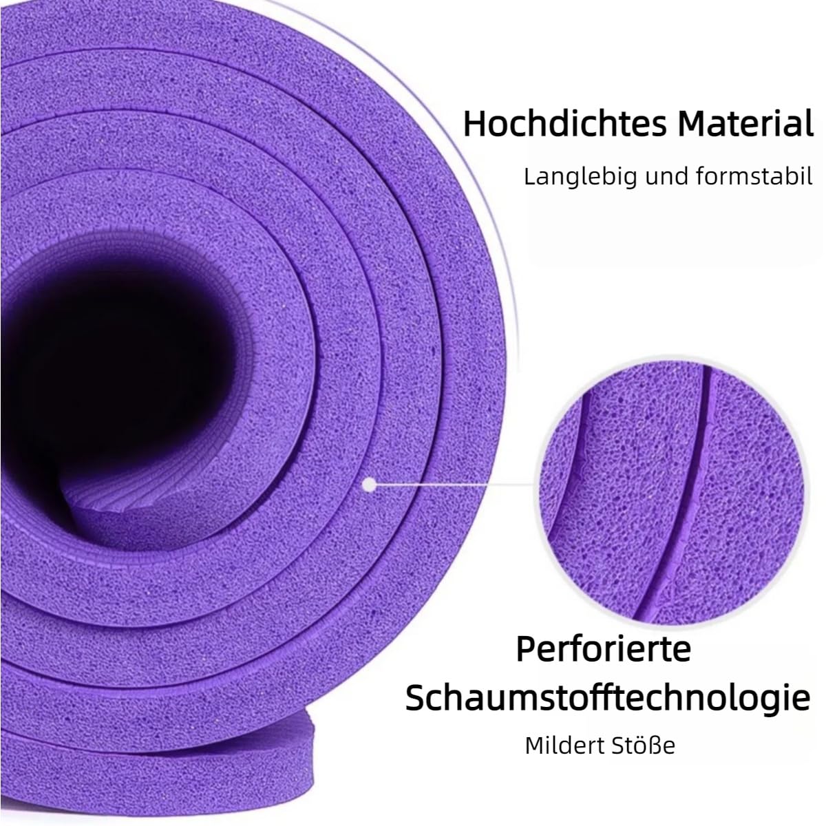 Yogamatte Stark 1.0/1.5/2.0 cm - 185x61/80/90cm Fitness Matte Rutschfest - NBR Gymnastikmatte mit Tragegurt für Yoga, Studio & Reise (Pink/Blau/Schwarz/Lila)