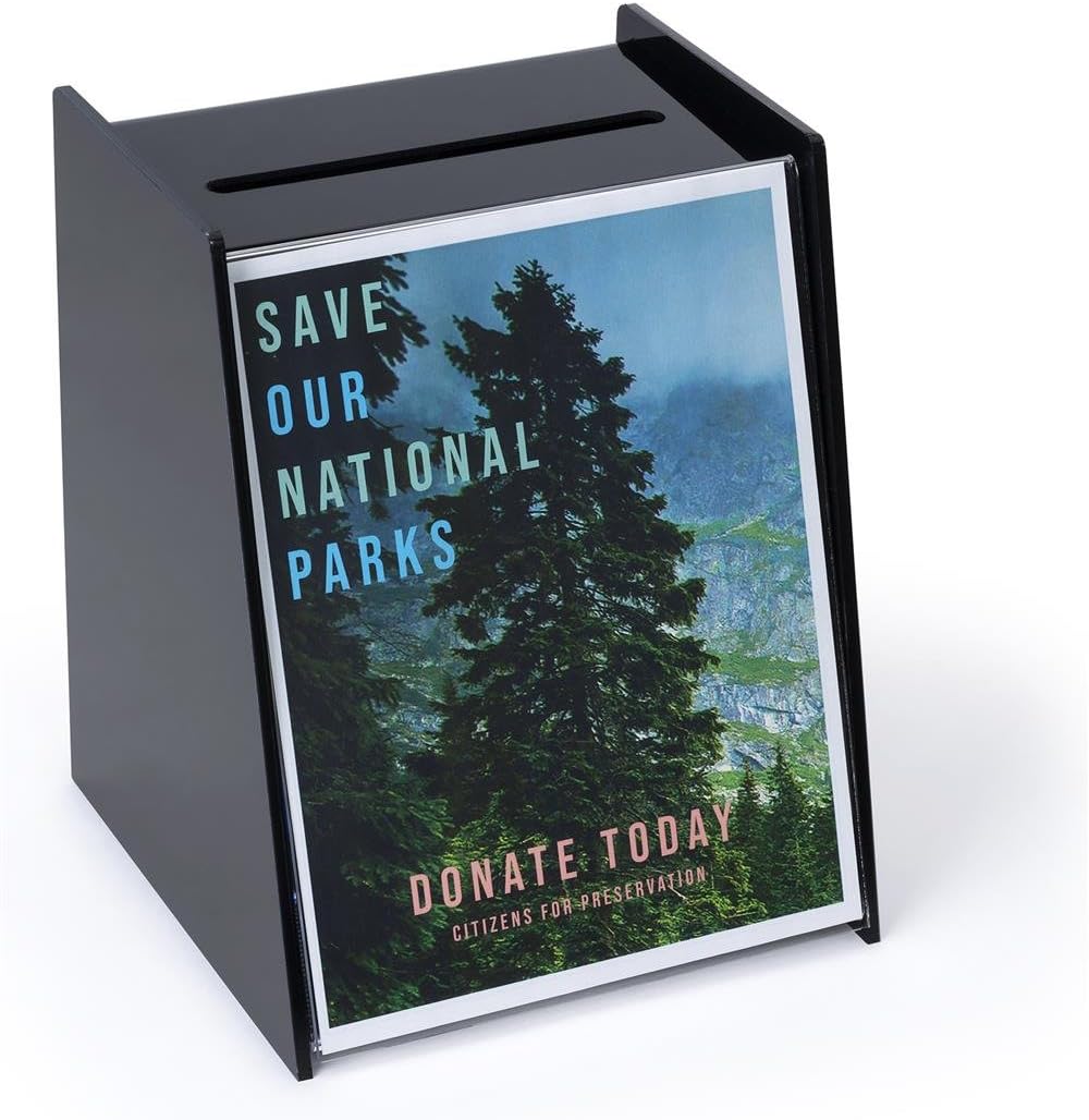 Acrylic Ballot Box with Holder for 8.5 by 11 Inch Sign - Black