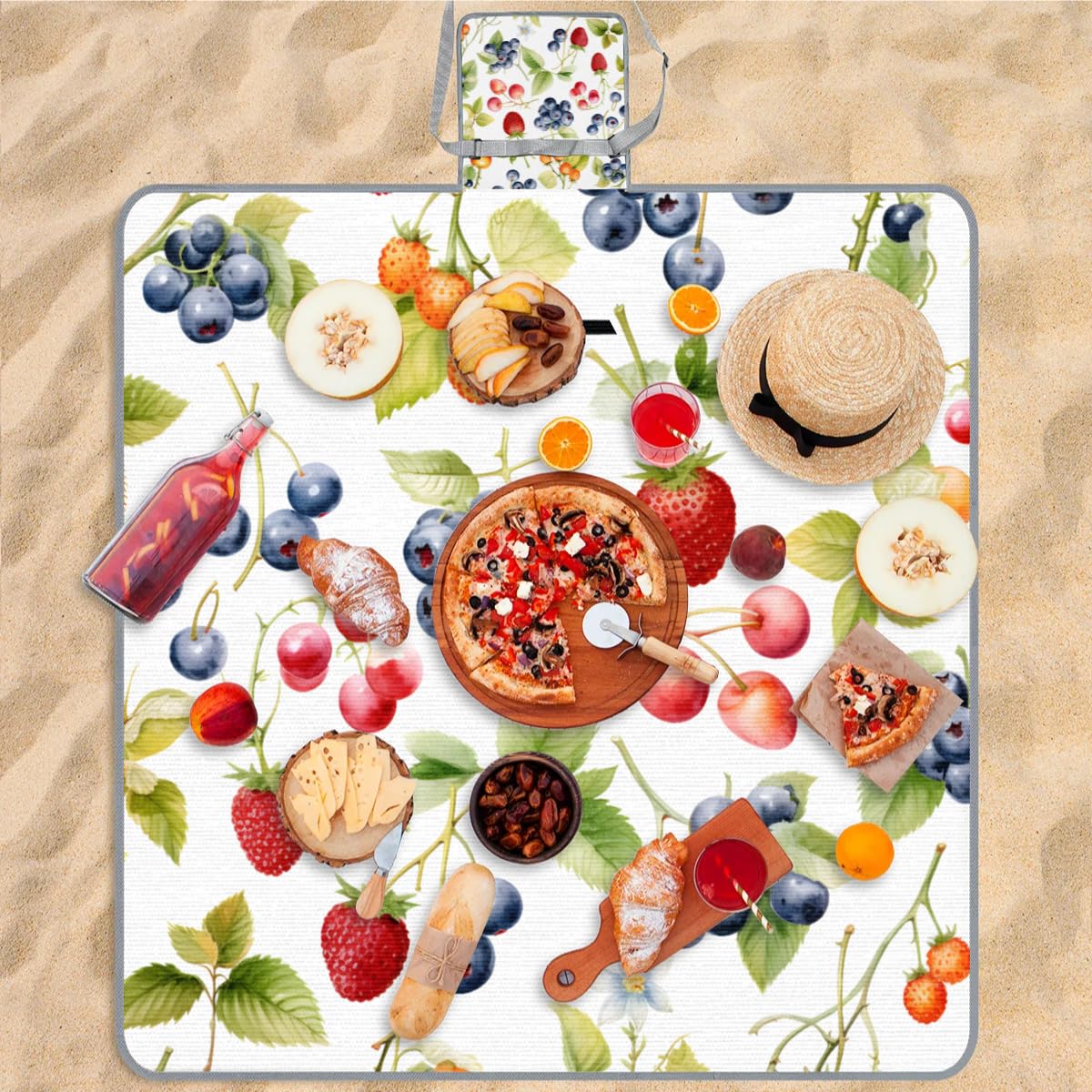 Manta de picnic de 150 x 145 cm, manta de playa plegable para exteriores, manta impermeable para playa, playa, camping, senderismo, picnic
