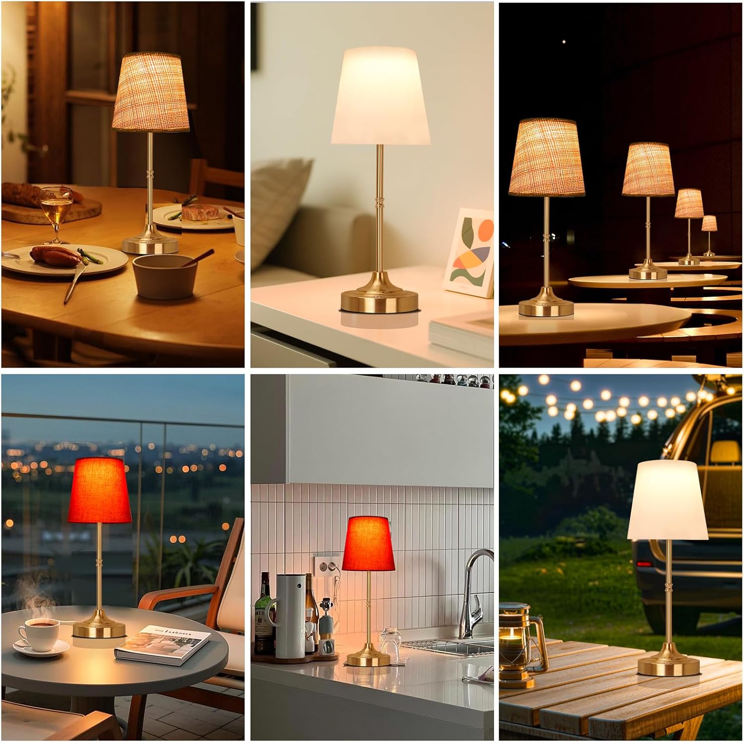 Gold Cordless Rechargeable Table Lamp, Touch LED Bedside Lamp, 5200mAh Battery Operated Lamp, 3 Shades + 3 Color Stepless Dimming, Portable Wireless Small Table Lamp for Bedroom,Kitchen