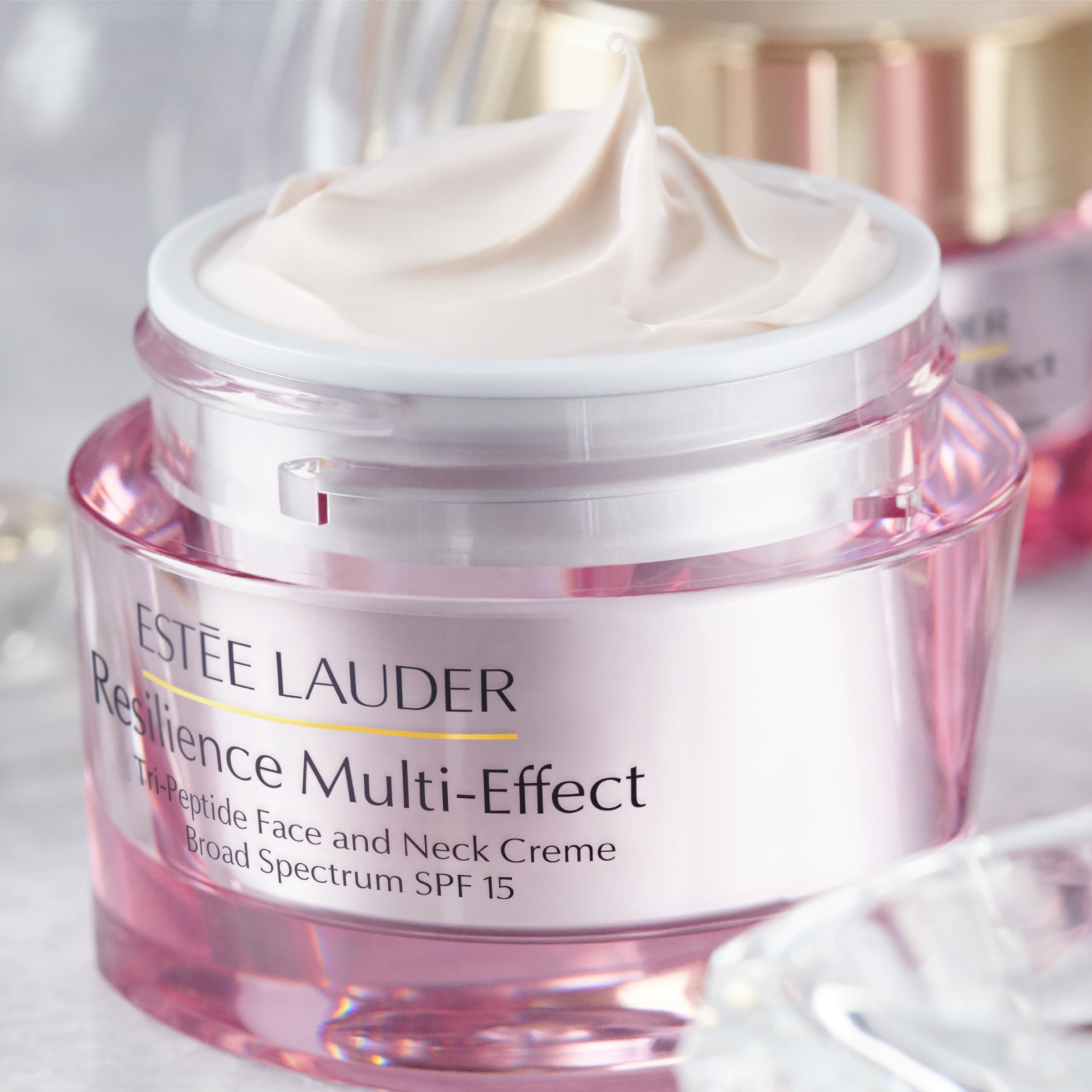 Estée Lauder Resilience Multi-Effect Tri-Peptide Face and Neck Cream SPF 15 | Aufpolsternde Gesichtscreme mit Peptiden | Lässt die Haut fester wirken & mildert Linien & Falten | Mit LSF 15, 50ml