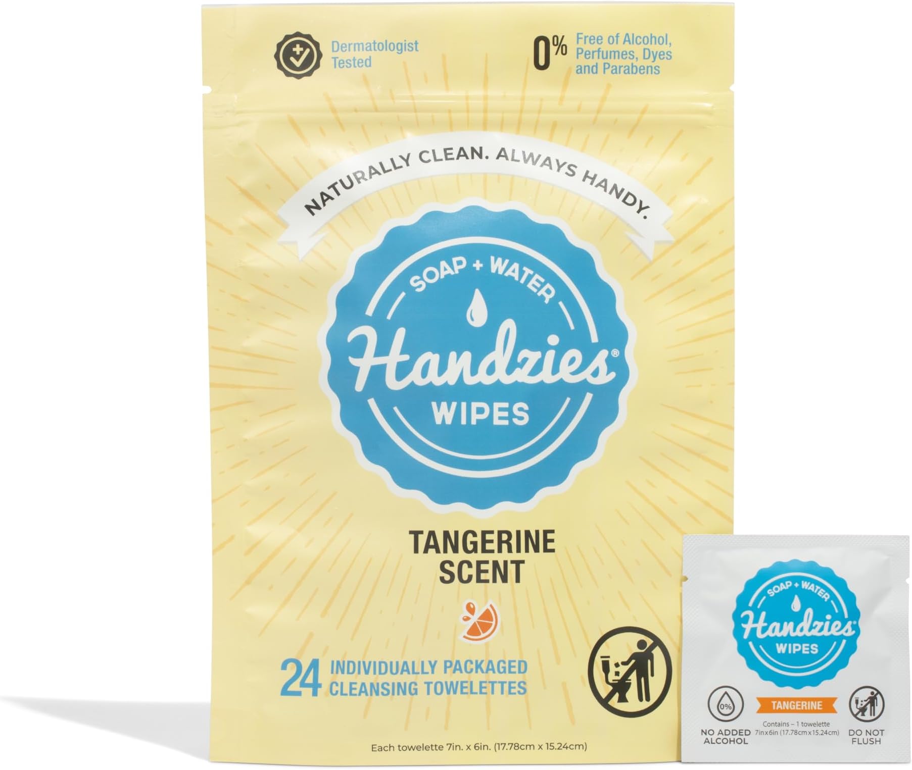 Natural Soap and Water Hand Wipes, Individually Packaged Singles, Tangerine 24ct