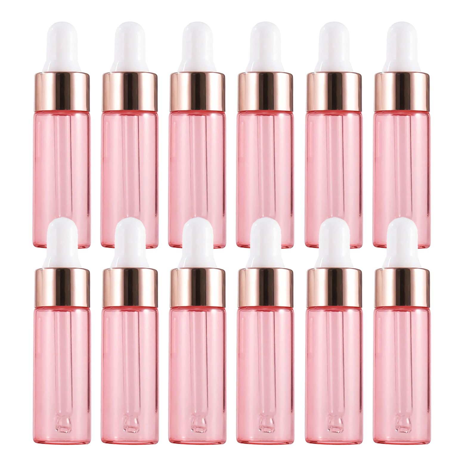 100 Piezas Pequeña Rosa Frasco Cuentagotas Cristal 5ml, Botellas Cuentagotas Vacío Rosa con Pipeta de Vidrio, para Muestra Fragancias de Aceites Esenciales de Aromaterapia Masaje