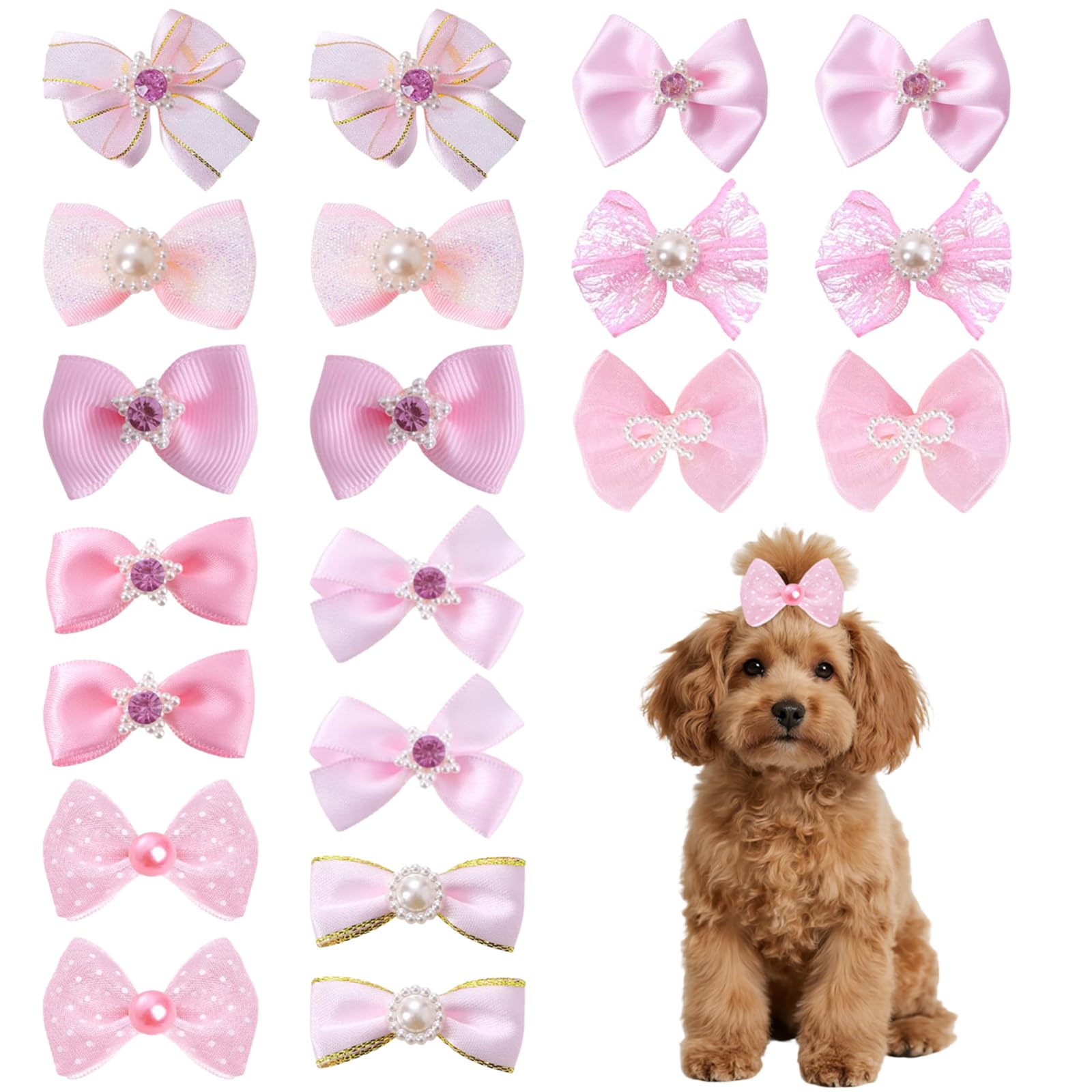 Gkhlg 20Pcs Cute Dog Hair Bows Pink Small Hair Bands Puppy Bow for Small Medium Large Dogs Daily Wear Party Wedding Photoshoot (Pink)