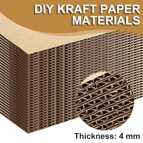 LOLYSIC 40 Stück A3 Wellpappe,4mm Dicke Pappe, Bastelkarton,Braune Wellpappe zum Basteln, Mehrzweck-Kreativkarton für DIY, Malen, Basteln, Büro und Expressverpackung (30 x 42cm)