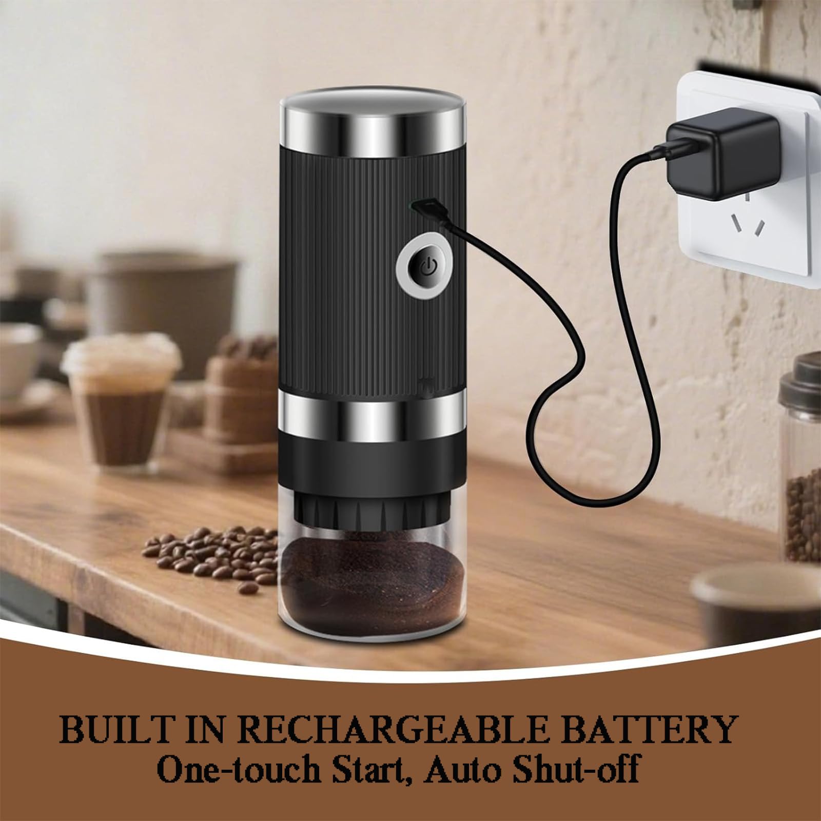 Rechargeable Coffee Bean Grinder, Cordless Portable Burr Coffee Grinder, with 5 Gears Adjustable Settings & 1200mah Battery Capacity, Easy To Clean & Portable for Home, In The Office, Hiking
