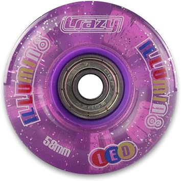Light Up Roller Skate Wheels | Set of 2 Wheels | Bright LEDs that light up and are powered by movement - Purple Glitter Size 58mm