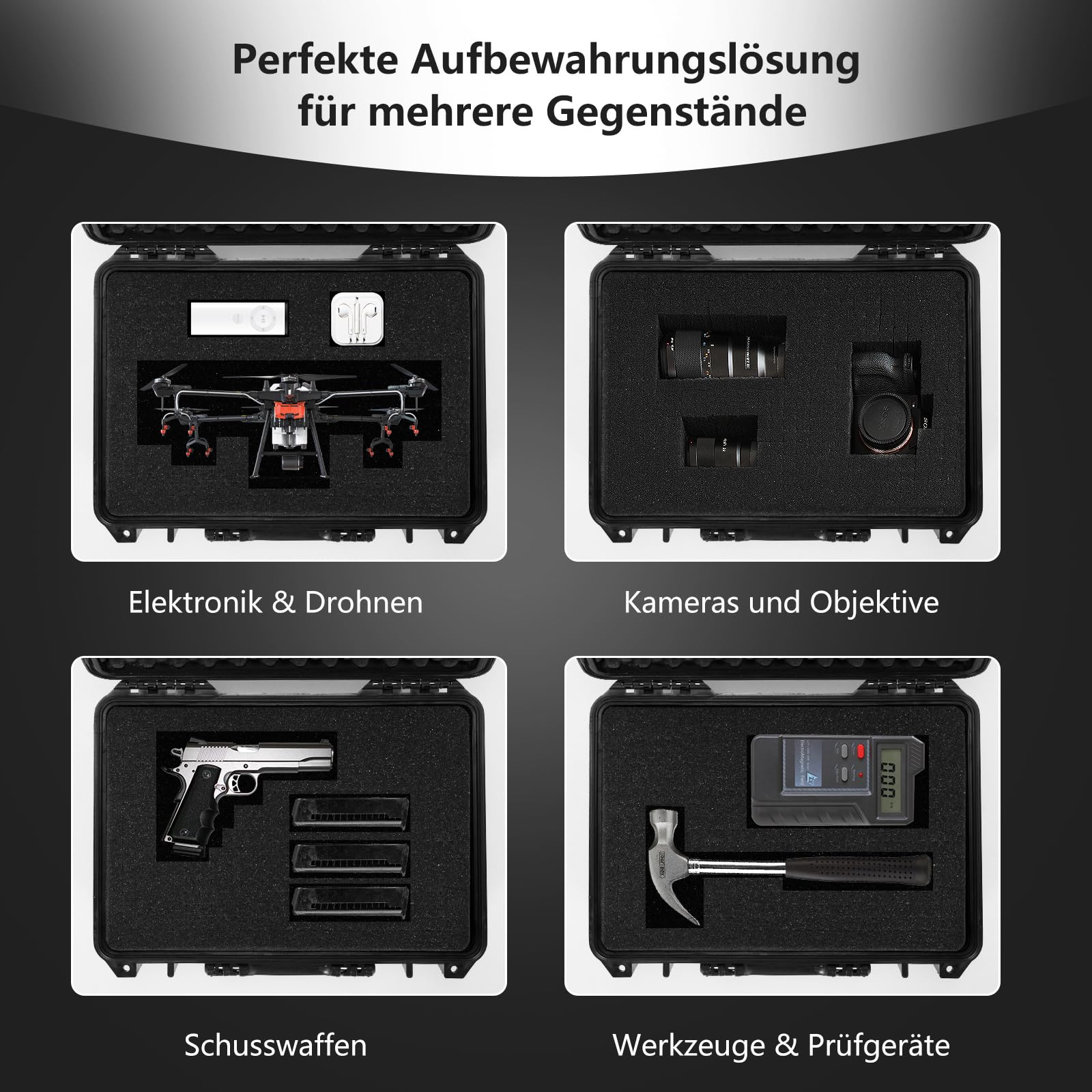 COSTWAY Hartschalen-Kamerakoffer, Unisversal anpassbar, Wasserdichter Hartschalenkoffer, Kamera-Schutzkoffer mit Schaumstoff, für Elektronik, Drohnen, Kameras und Schusswaffen (18")
