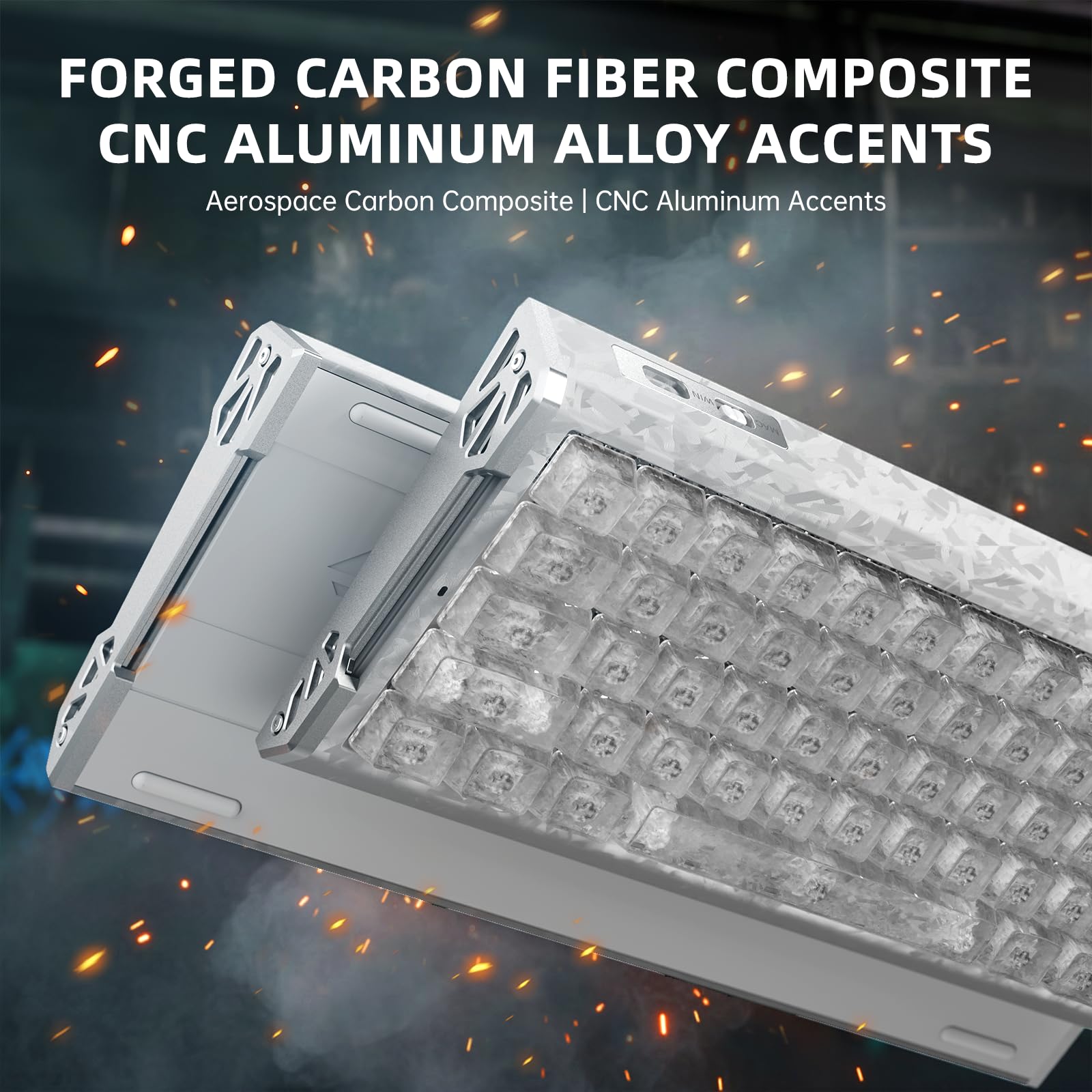 ATTACK SHARK R68 HE Klawiatura Magnetyczna 8000Hz, Rapid Trigger 0,005 mm, Kute Włókno Węglowe i Aluminium CNC, Snap Tap, Efekt Halla, 60% RGB Przewodowa, US QWERTY, Biały lód