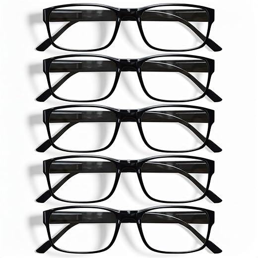 Gaoye 5-Pack Reading Glasses Blue Light Blocking,Spring Hinge Readers for Women Men Anti Glare Filter Lightweight Eyeglasses (5-pack Light Black, 1.5)