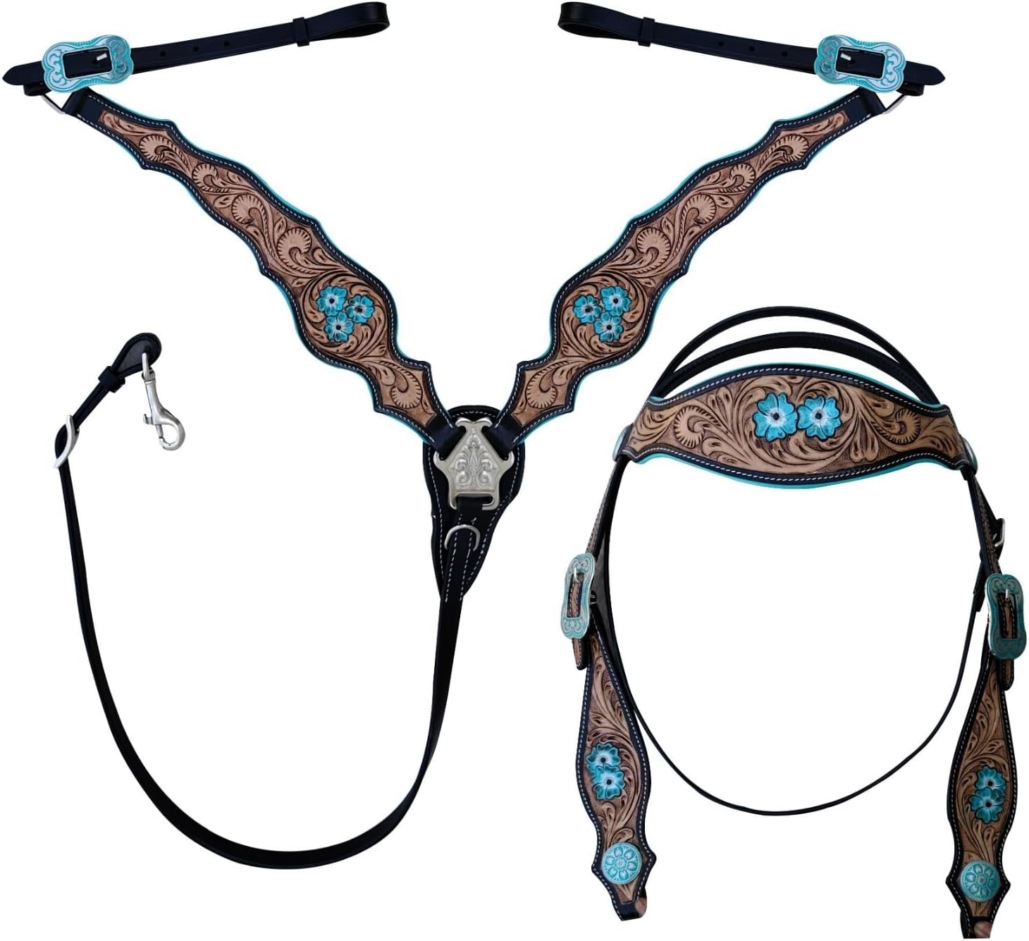 Majestic Ally Tooled Leather Western Headstall & Breast Collar Set – Handcrafted Leather, Classic Western Tack, Multiple Styles & Designs