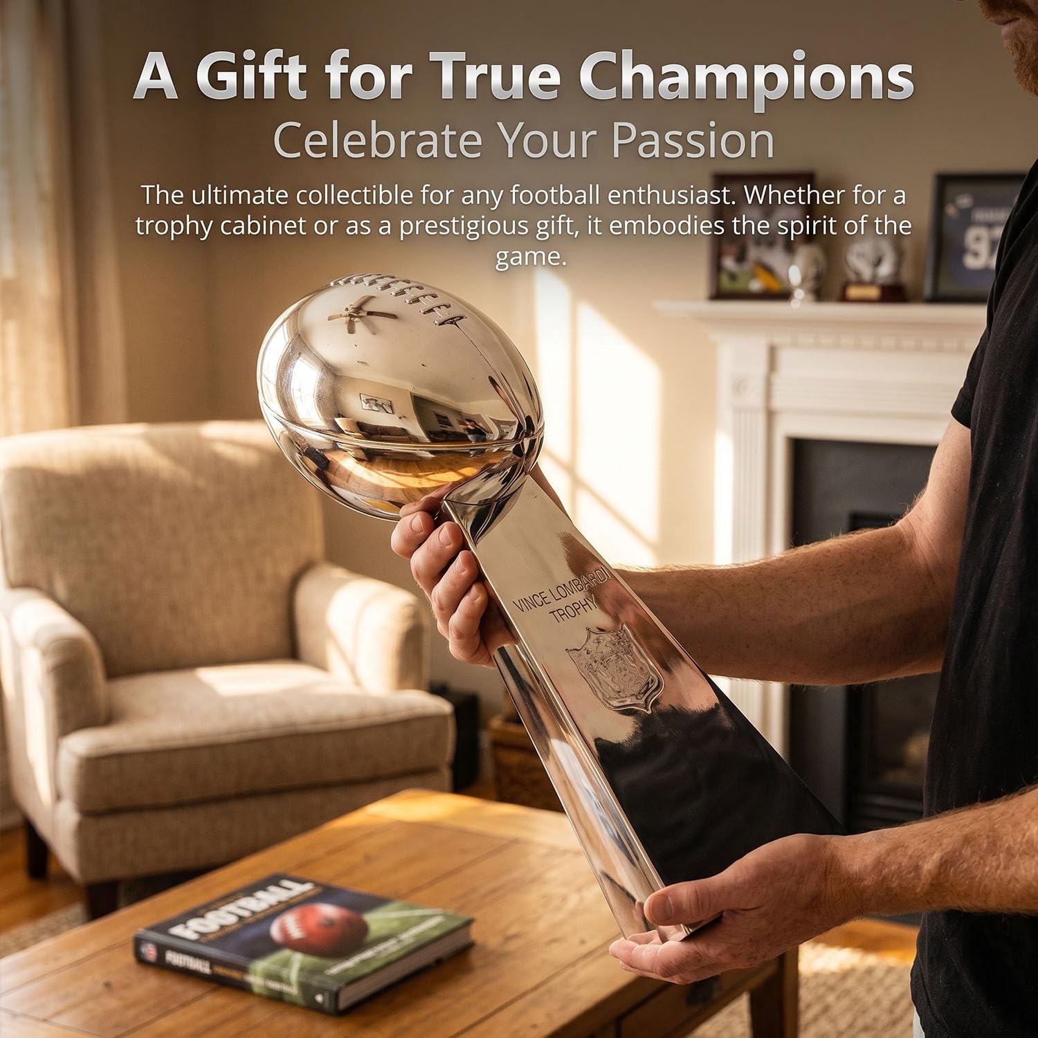 Fantasy Football Trophy Replica, Rugby Award Cup aus Resin, Sport Sammlerstück Souvenir für Büro Desktop Deko, Football Fan Geschenk für Liga Gewinner, Club Champion, Silber