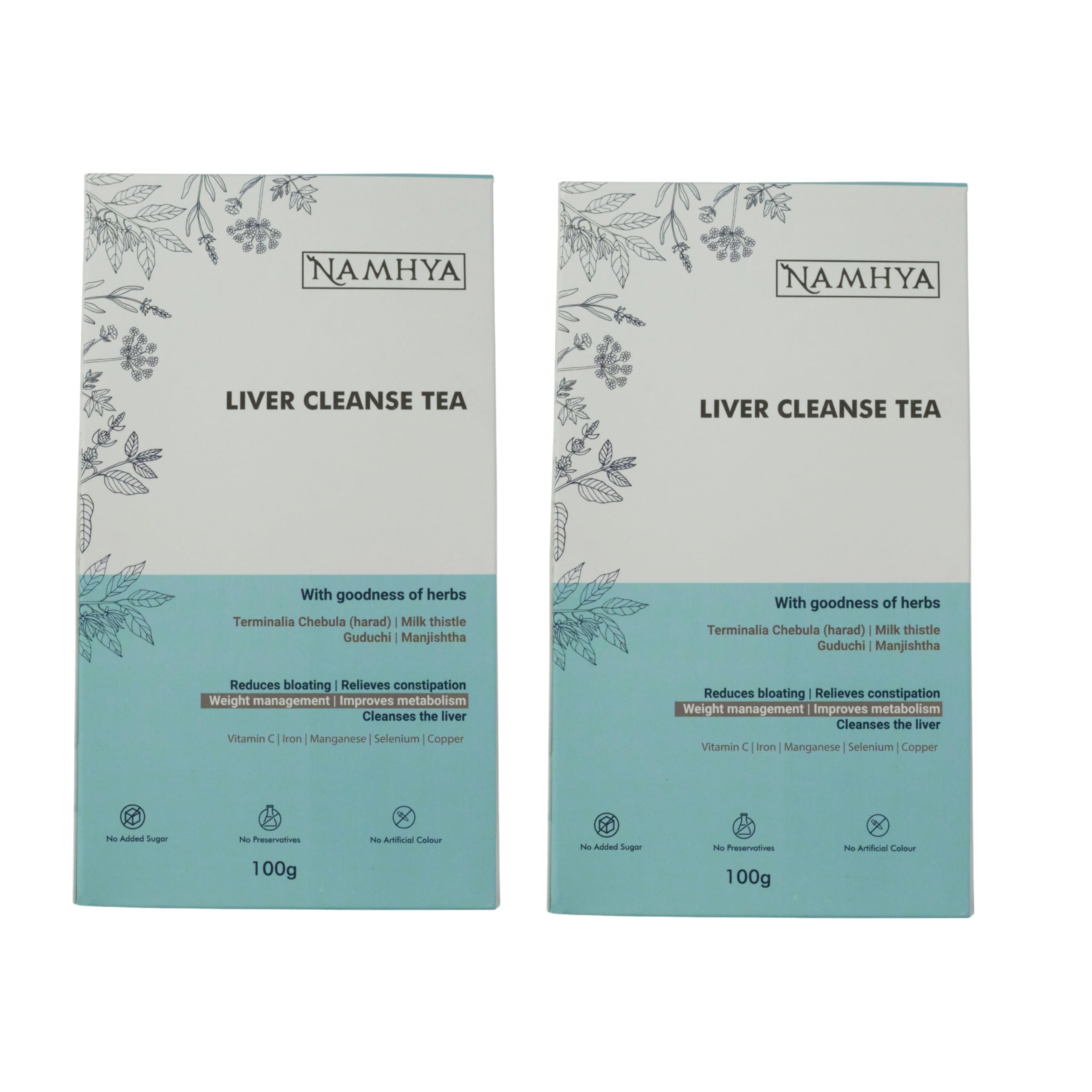 Namhya Ayurveda Liver Cleanse Loose Tea with Harad & Milk Thistle for Liver Health and Wellness - Ayurvedic Herbal Detox Tea Supports Digestion, Metabolism, Immunity & Constipation - 100g - Pack of 2