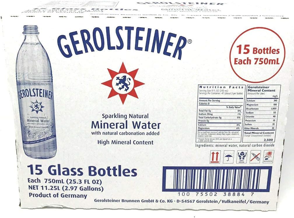 Water Mineral Sparkling, 750 mL, 15 Pack