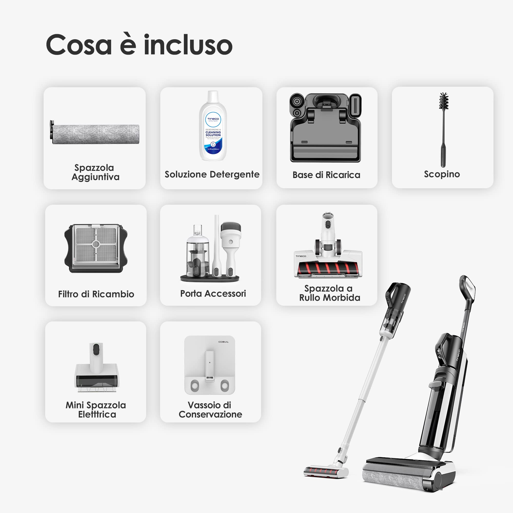 Tineco FLOOR ONE S5 Combo Power Kit 3-in-1 Lavapavimenti, Aspirapolvere Intelligente per Bagnato e Asciutto, Aspirabriciole, per Peli di Animali Domestici, Display, App e Assistente Vocale
